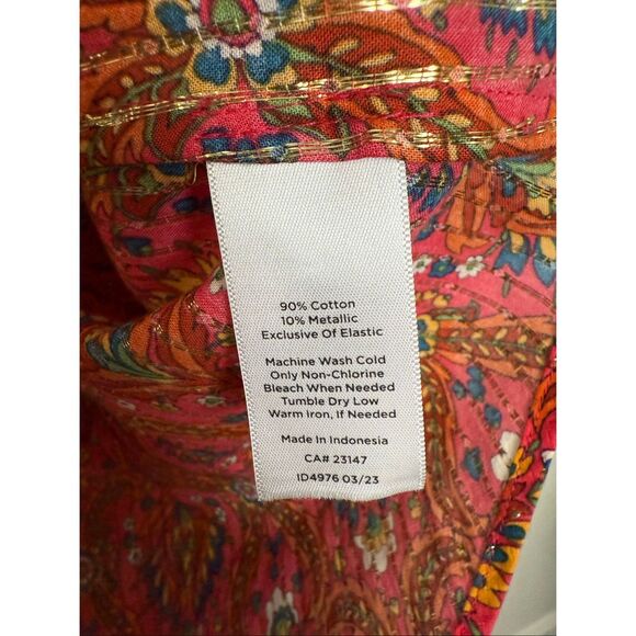 Talbots Ruffle Neck Boho Metallic Floral Lattice Peasant Blouse Size L Long Slee - Picture 3 of 5